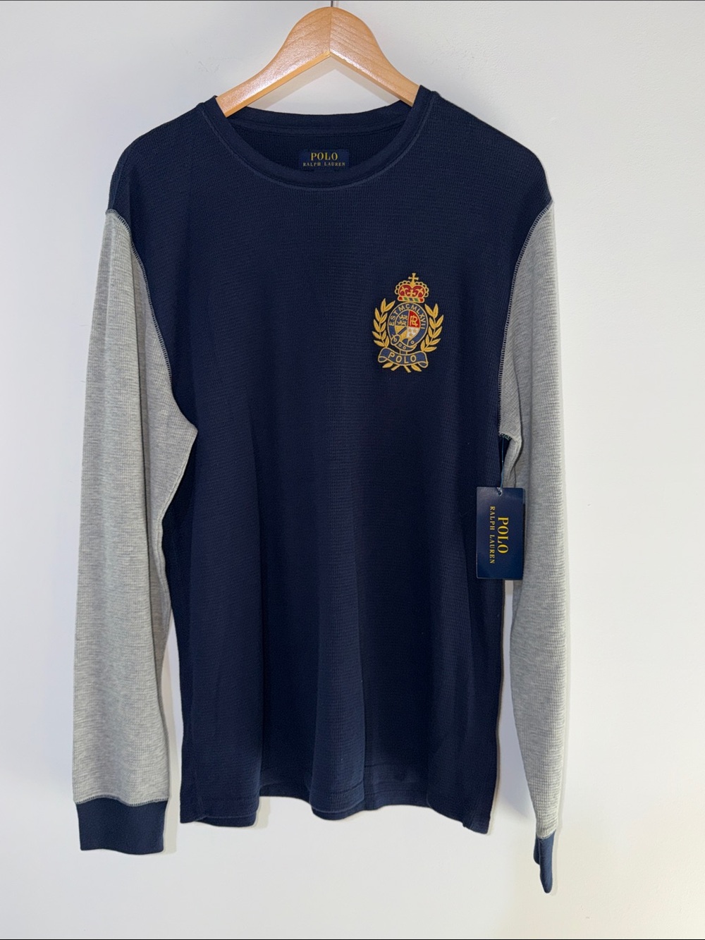 Polo by Ralph Lauren Navy & Gray Crest Long-Sleeve thermal Shirt size large NWT